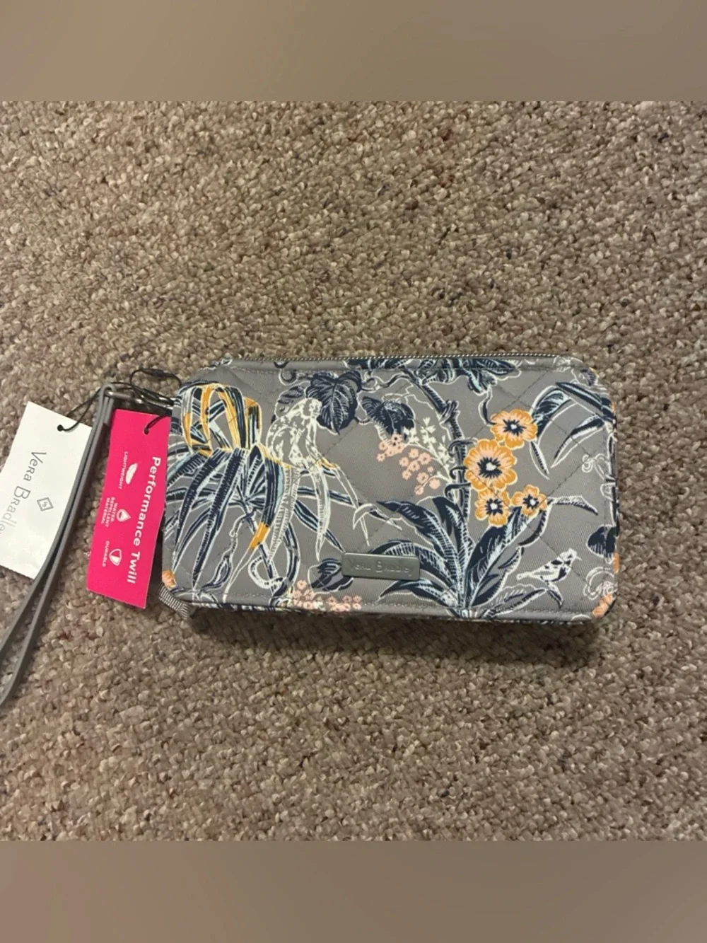 Vera Bradley Gray Floral Zip-Around Wristlet with Detachable Strap - Picture 2 of 5